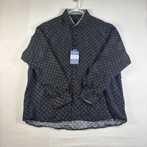Azaro Uomo Mens Slim Fit Button Down Shirt Black Geometric AZ303-28 4XL NWT